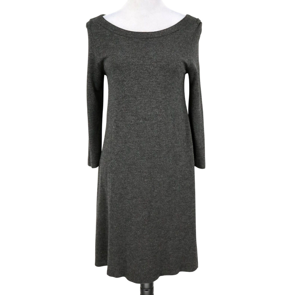 Loft Dress Womens Small Gray Stretch Knit T-shirt Fit n Flare Midi Preppy